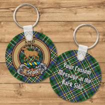 Clan Scott Crest over Green Tartan Keychain