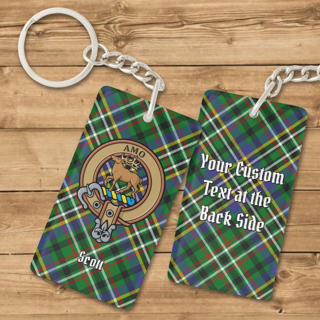 Clan Scott Crest over Green Tartan Keychain (Creator Uploaded)