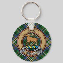 Clan Scott Crest over Green Tartan Keychain