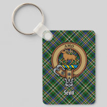 Clan Scott Crest over Green Tartan Keychain