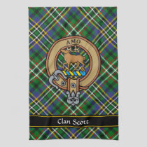 Clan Scott Crest over Green Tartan Kitchen Towel