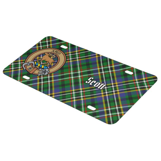 Clan Scott Crest over Green Tartan License Plate (Side)
