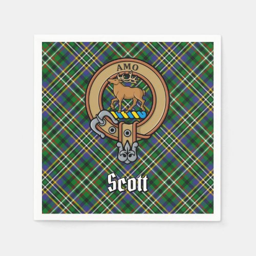 Clan Scott Crest over Green Tartan Napkins