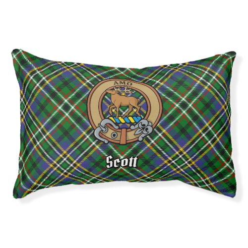 Clan Scott Crest over Green Tartan Pet Bed