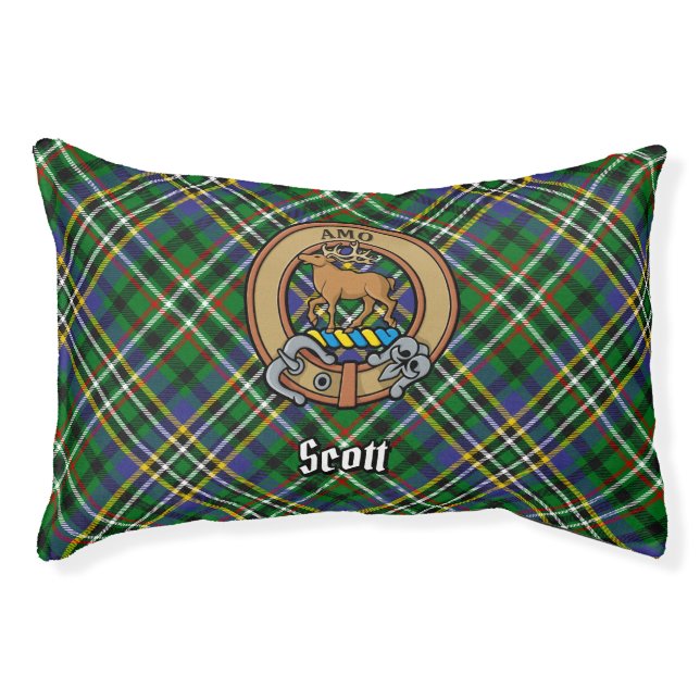Clan Scott Crest over Green Tartan Pet Bed (Front)