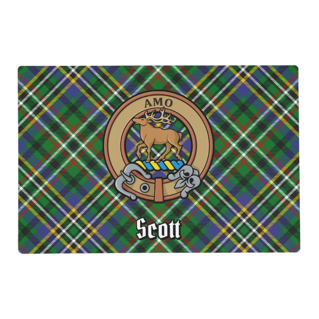 Clan Scott Crest over Green Tartan Placemat (Front)