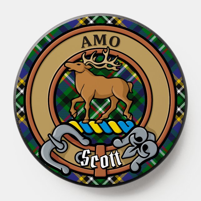 Clan Scott Crest over Green Tartan PopSocket (Popsocket)