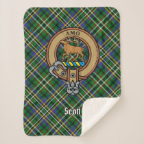 Clan Scott Crest over Green Tartan Sherpa Blanket