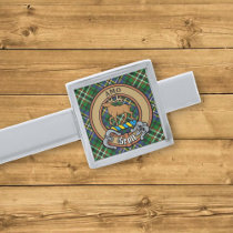 Clan Scott Crest over Green Tartan Silver Finish Tie Bar