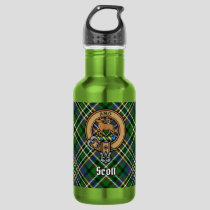Clan Scott Crest over Green Tartan Stainless Steel Water Bottle