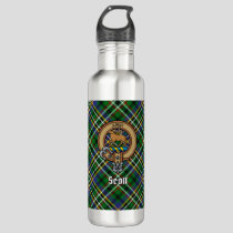 Clan Scott Crest over Green Tartan Stainless Steel Water Bottle