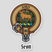 Clan Scott Crest over Green Tartan Sticker