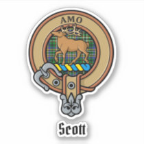 Clan Scott Crest over Green Tartan Sticker