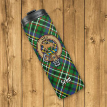 Clan Scott Crest over Green Tartan Thermal Tumbler