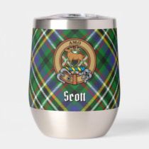 Clan Scott Crest over Green Tartan Thermal Wine Tumbler