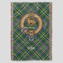 Clan Scott Crest over Green Tartan Throw Blanket