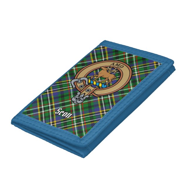 Clan Scott Crest over Green Tartan Trifold Wallet (Bottom)
