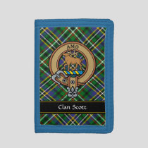 Clan Scott Crest over Green Tartan Trifold Wallet
