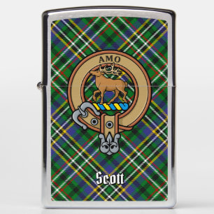 Clan Scott Crest over Green Tartan Zippo Lighter