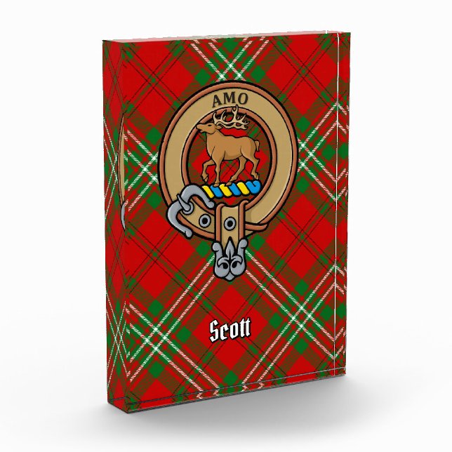 Clan Scott Crest over Red Tartan Acrylic Award (Left)
