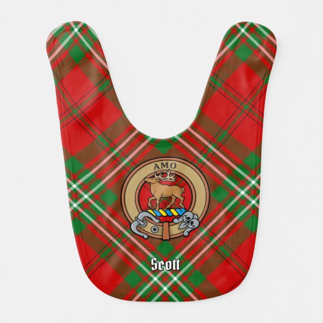 Clan Scott Crest over Red Tartan Baby Bib (Front)