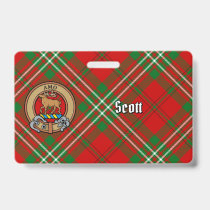 Clan Scott Crest over Red Tartan Badge