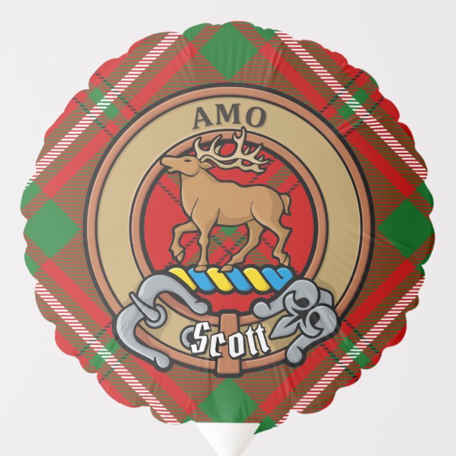 Clan Scott Crest over Red Tartan Balloon (Front)