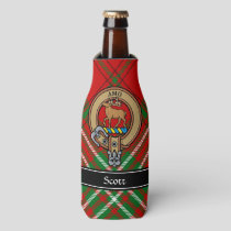 Clan Scott Crest over Red Tartan Bottle Cooler
