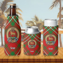 Clan Scott Crest over Red Tartan Bottle Cooler