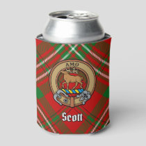 Clan Scott Crest over Red Tartan Can Cooler