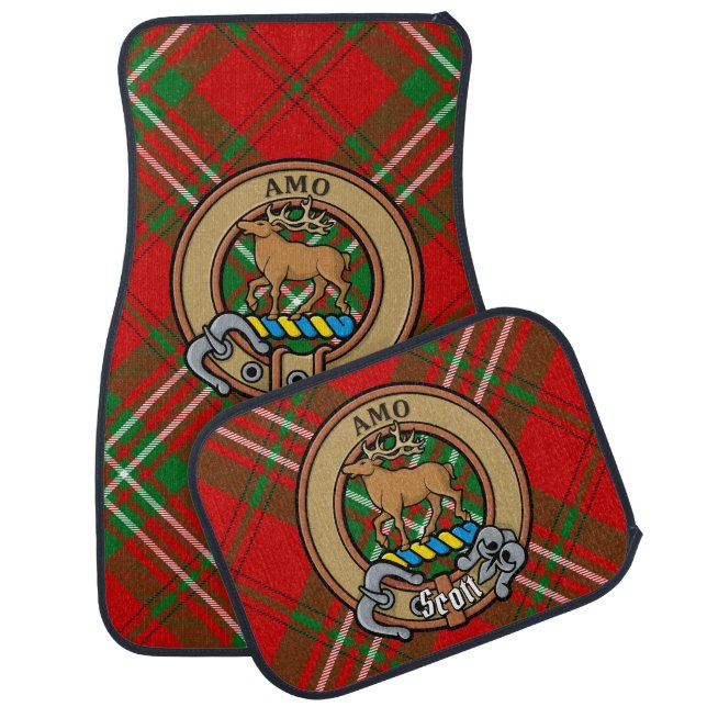Clan Scott Crest over Red Tartan Car Floor Mat (Set)