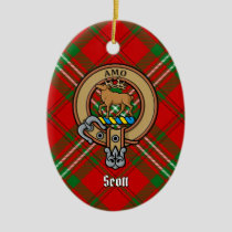 Clan Scott Crest over Red Tartan Ceramic Ornament
