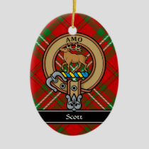Clan Scott Crest over Red Tartan Ceramic Ornament
