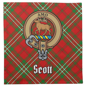 Clan Scott Crest over Red Tartan Cloth Napkin