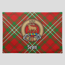 Clan Scott Crest over Red Tartan Cloth Placemat
