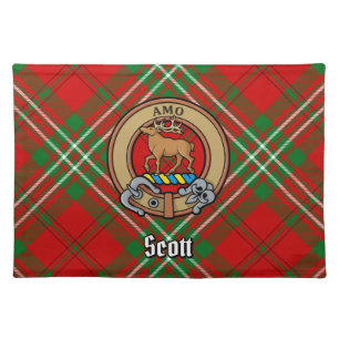 Clan Scott Crest over Red Tartan Cloth Placemat