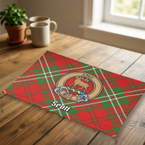 Clan Scott Crest over Red Tartan Cloth Placemat
