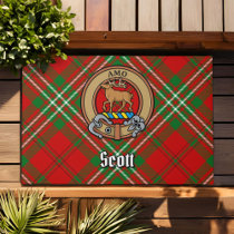 Clan Scott Crest over Red Tartan Doormat