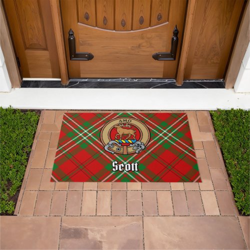 Clan Scott Crest over Red Tartan Doormat