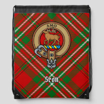 Clan Scott Crest over Red Tartan Drawstring Bag