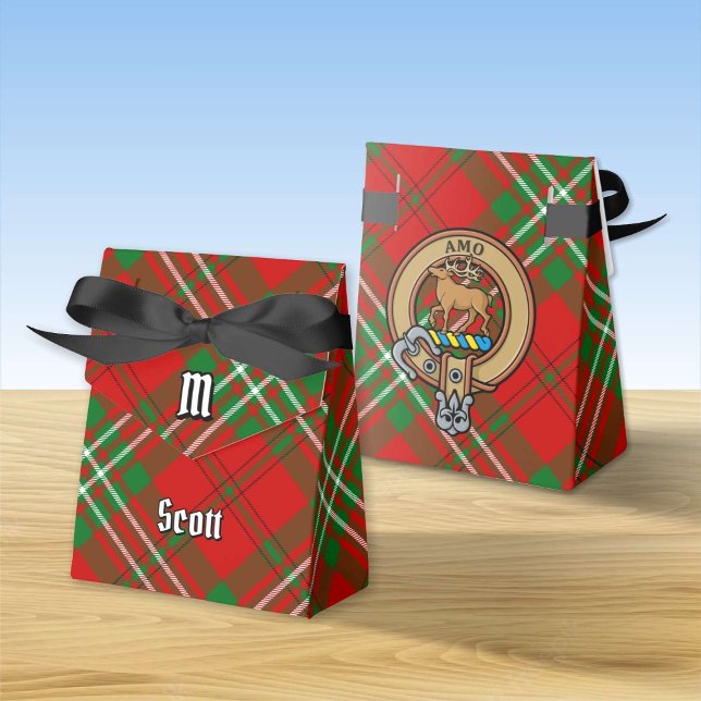 Clan Scott Crest over Red Tartan Favor Box (Creator Uploaded)