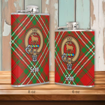 Clan Scott Crest over Red Tartan Flask