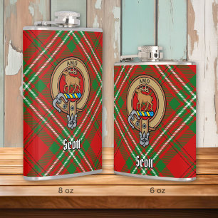 Clan Scott Crest over Red Tartan Flask