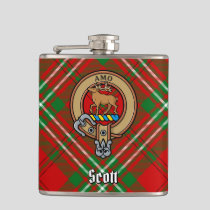 Clan Scott Crest over Red Tartan Flask
