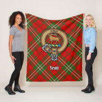 Clan Scott Crest over Red Tartan Fleece Blanket