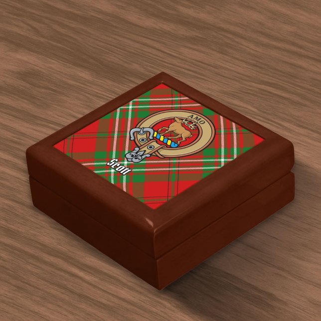 Clan Scott Crest over Red Tartan Gift Box (Creator Uploaded)