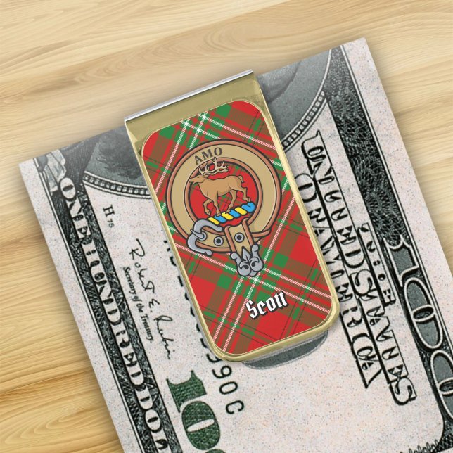 Clan Scott Crest over Red Tartan Gold Finish Money Clip (Creator Uploaded)