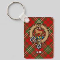 Clan Scott Crest over Red Tartan Keychain