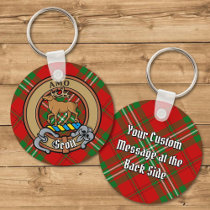 Clan Scott Crest over Red Tartan Keychain