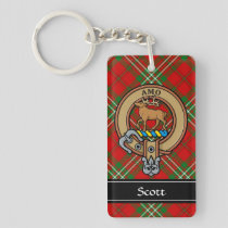 Clan Scott Crest over Red Tartan Keychain